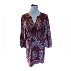 Madewell Women’s Maroon‎ Silk Lassi Floral Dress Cinched Waist V-Neck Size 8 NWT